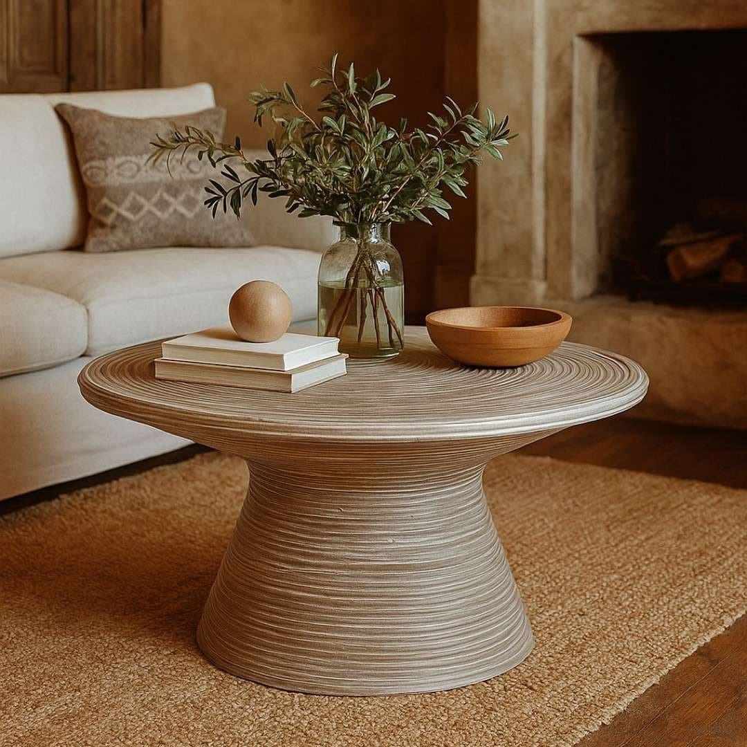 Centrio Handcrafted Mango Wood Modern Style Coffee Table – Round Designer Centerpiece by Wooden Slice