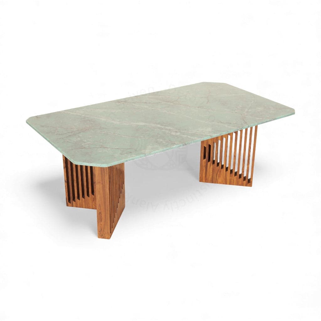 Tyllog - Six Seater Teakwood Dining Table, Stone Top by Alankaram