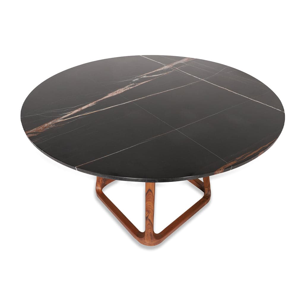 Krug - Teakwood Dining Table with Black Stone Top by Alankaram