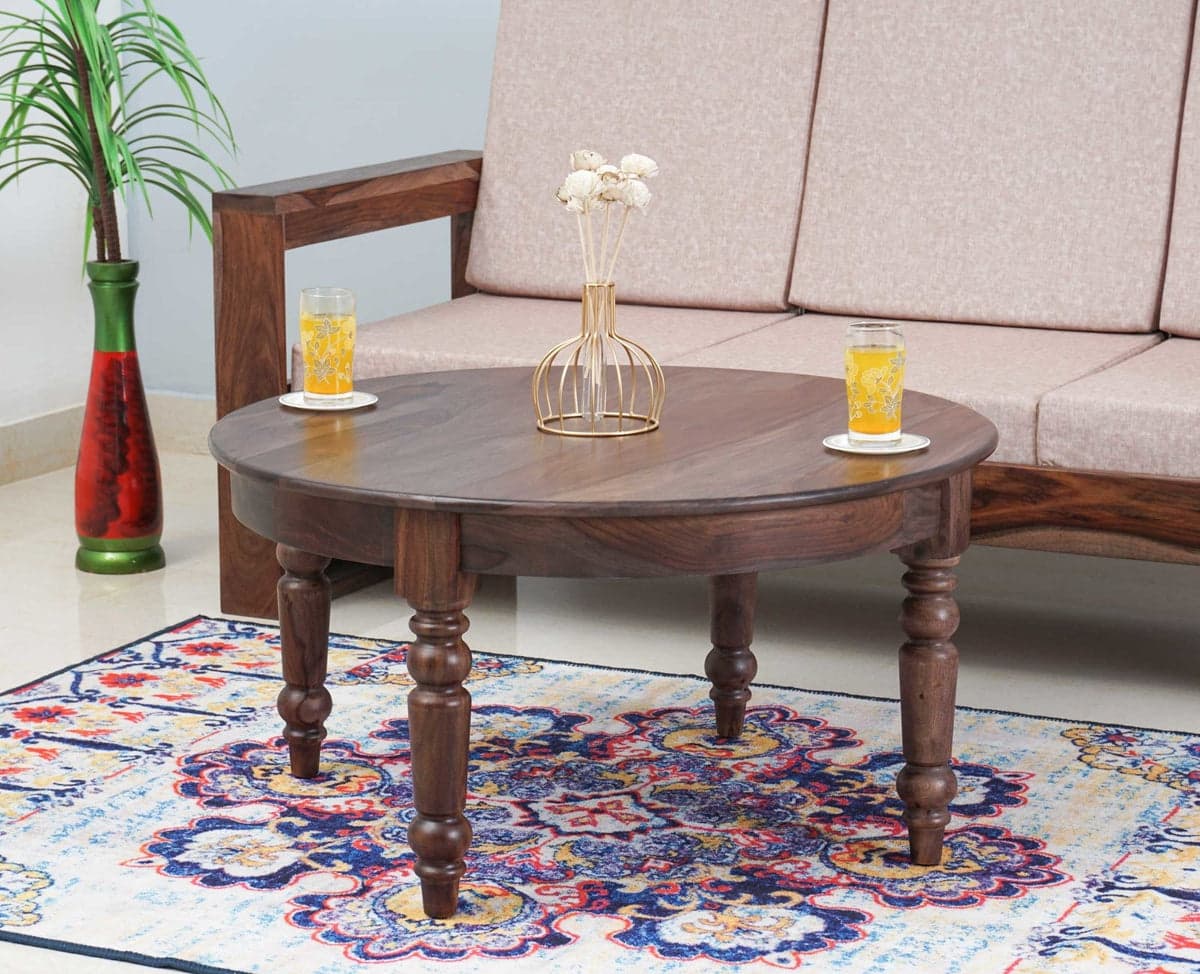 Belgium Sheesham Wood Round Coffee Table - (Grey Finish) by Furniselan