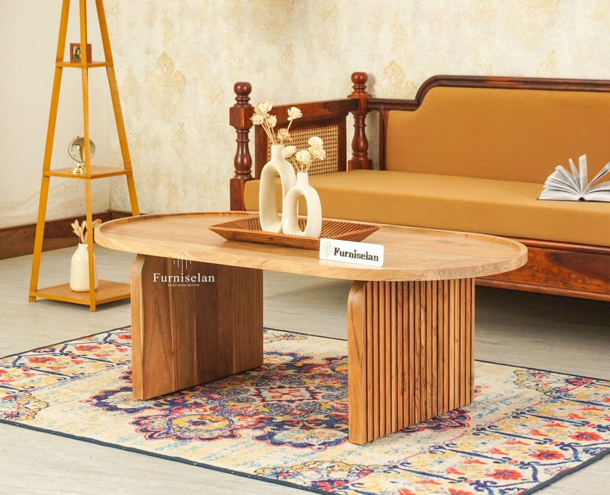Columbia Solid Wood Oval Coffee Table - (Natural Finish) by Furniselan