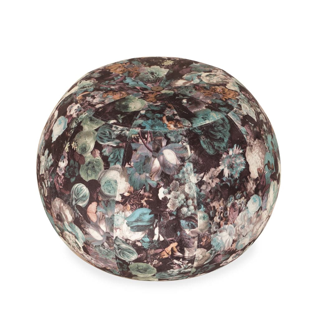 Pouffe - Round Ottoman with Multicolor Printed Fabric 2 by Alankaram