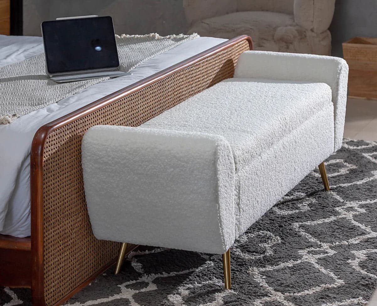 Paddington Polyester Storage Bench with Steel Legs - (White) by Furniselan