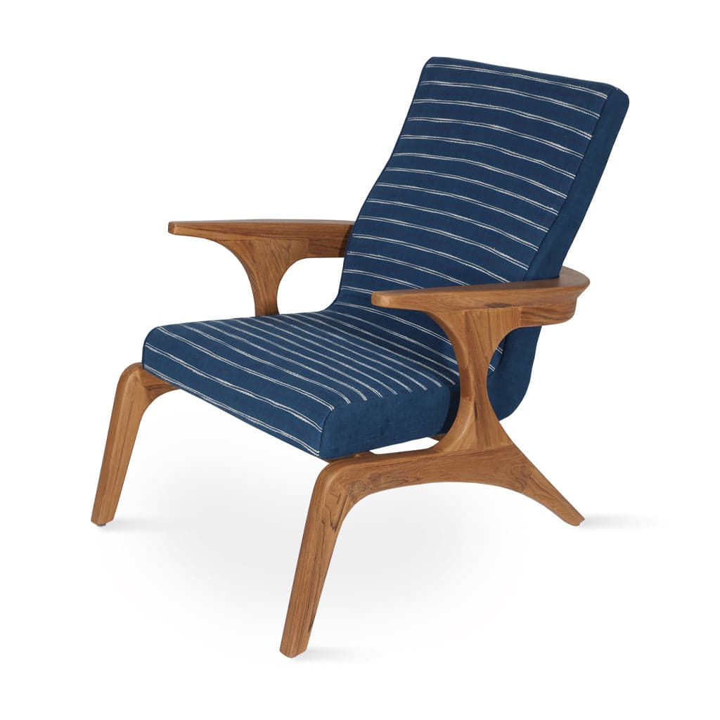 Piko - Teak Lounge Chair, Blue Fabric by Alankaram