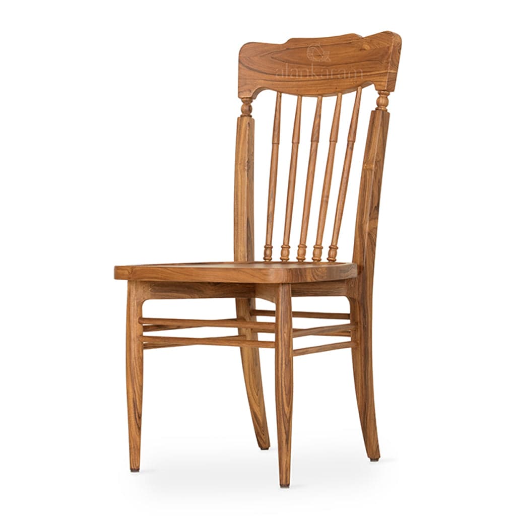 Jadi - Teak Dining Chair, Wooden Seat by Alankaram