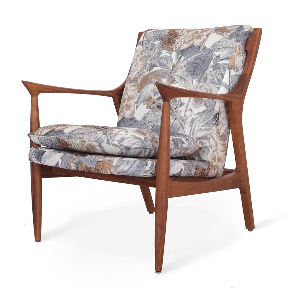 Craff - Teak Lounge Chair, Multicolor Printed Fabric by Alankaram