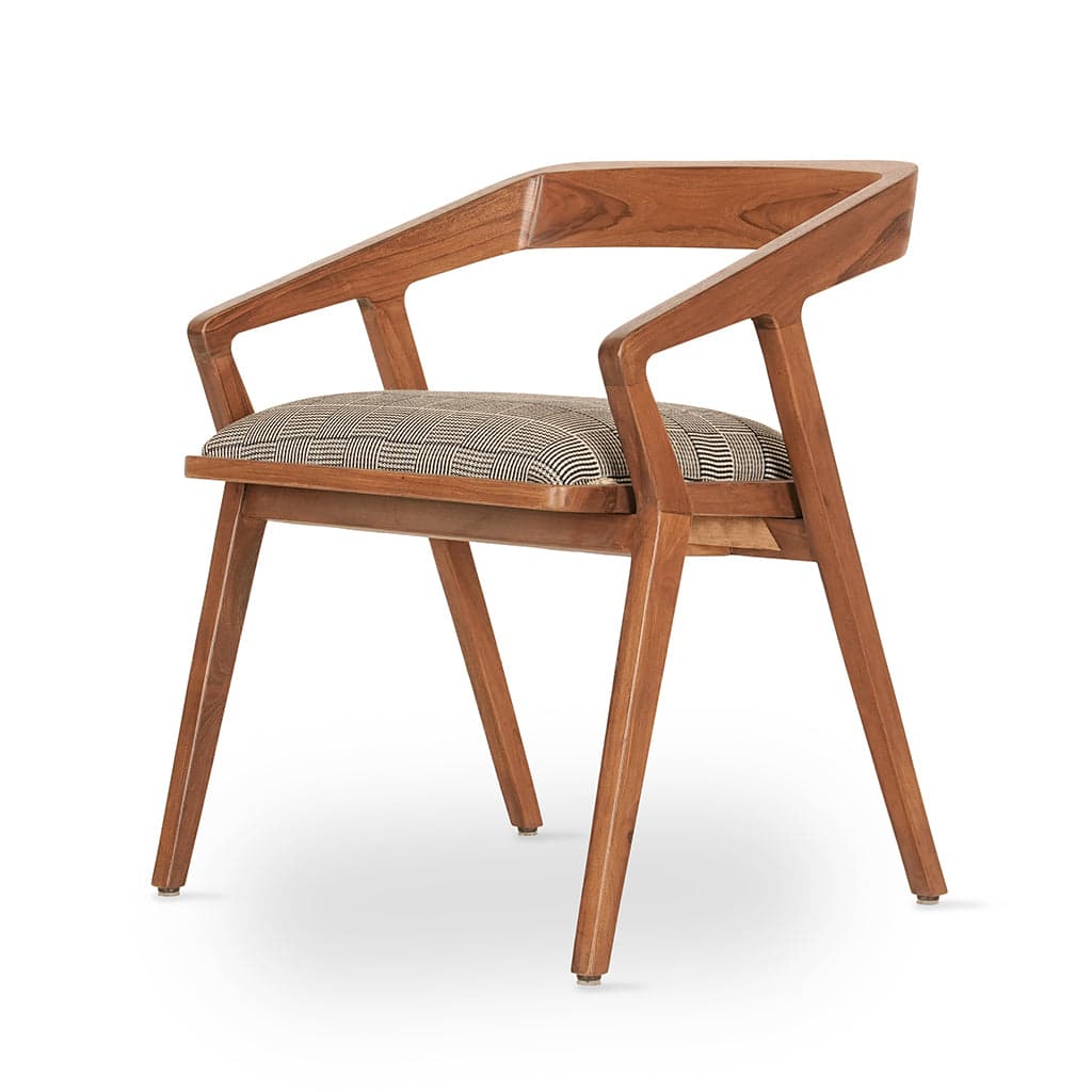 Casilla - Teak Dining Chair Wooden Back, Brown Printed Fabric by Alankaram