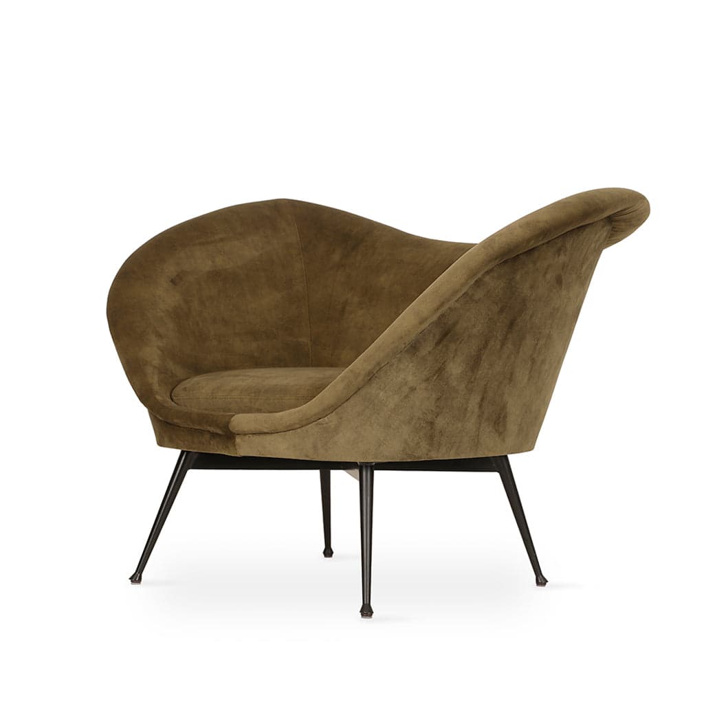 Paligo - Metal Lounge Chair, Olive Green Fabric by Alankaram