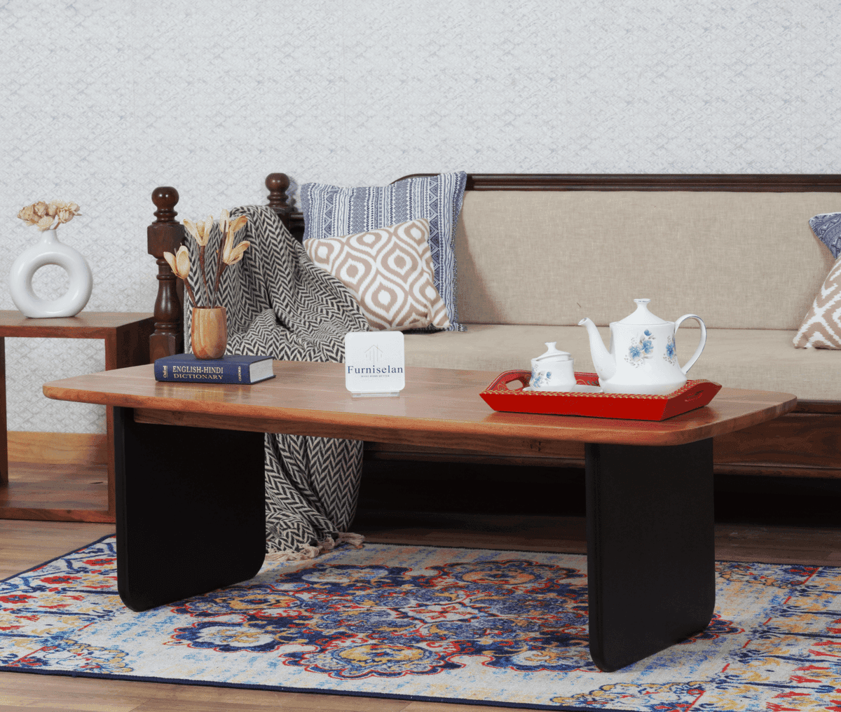 Columbus Solid Wood Coffee Table - (Natural Top) by Furniselan