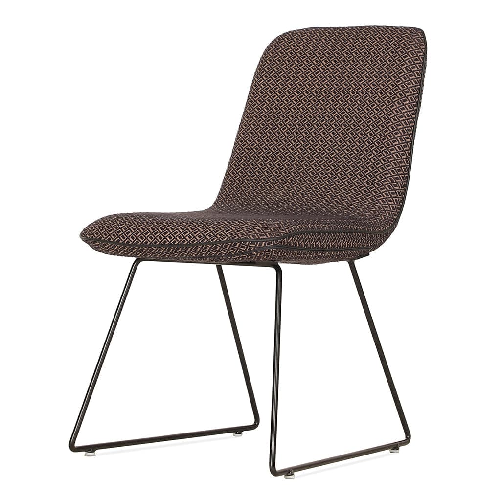 Poro - Metal Dining Chair, Full Upholstered, Brown Printed Fabric by Alankaram