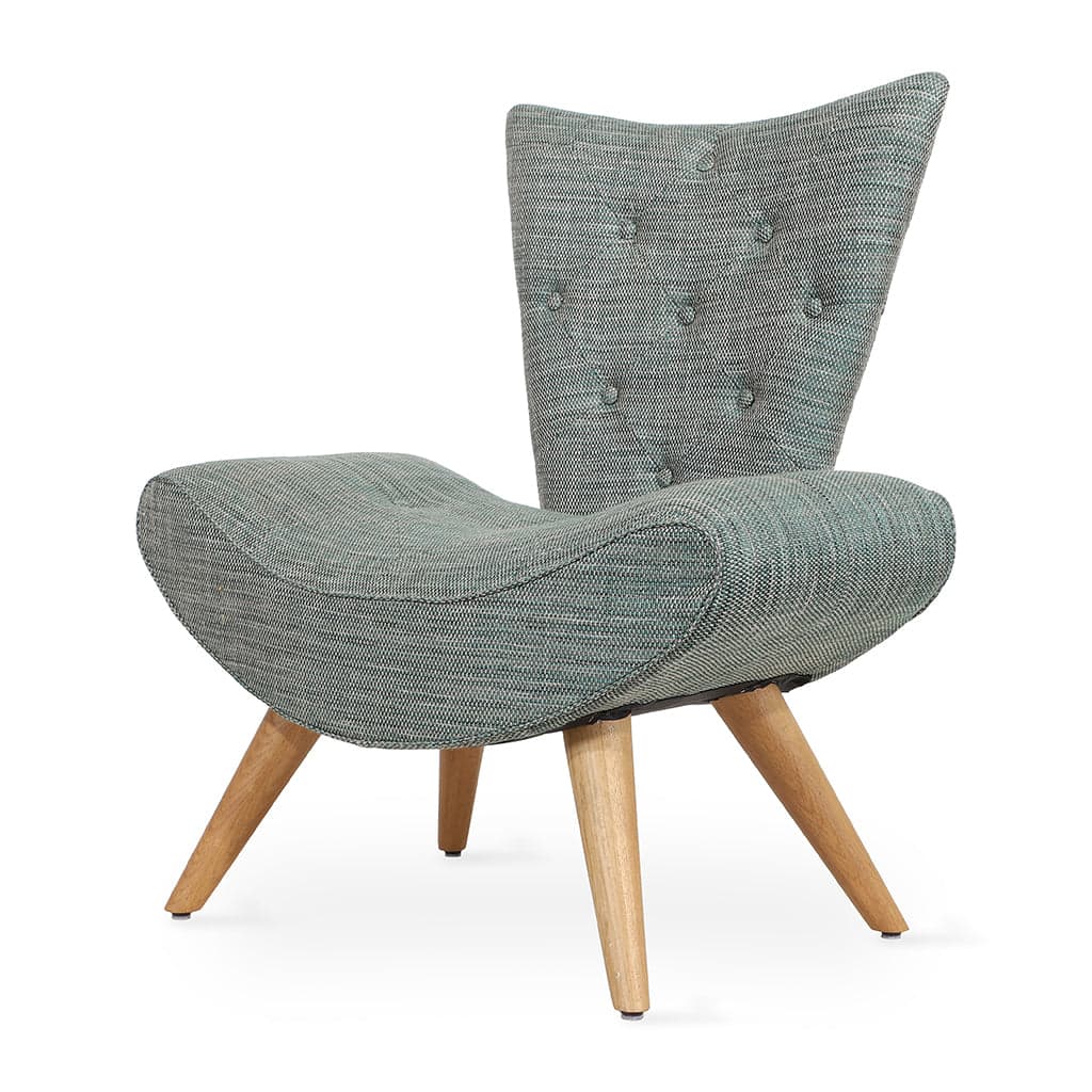 Papaki - Ash/Oak/Beech Lounge Chair, Blue, Green Printed Fabric by Alankaram