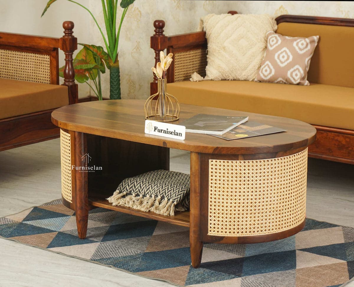 Boston Sheesham Wood Oval Coffee Table - (Teak Finish) by Furniselan