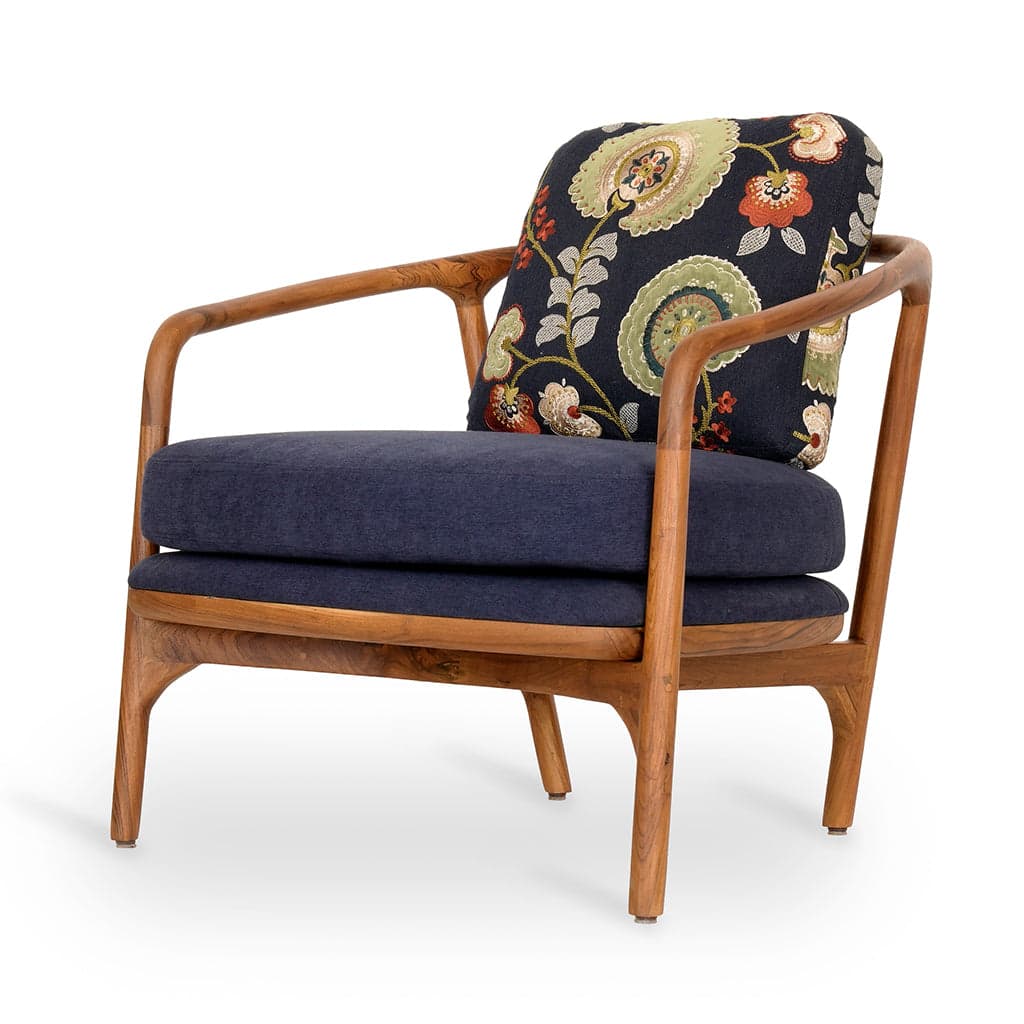 Nofo - Teak Lounge Chair, Black, Printed Fabric by Alankaram