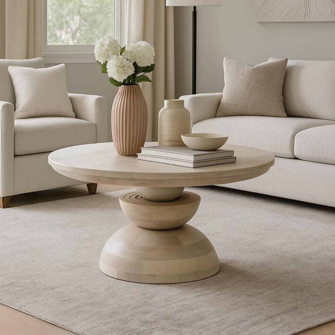 Luxcent Round Center Table for Living Room- Wooden Slice by Wooden Slice