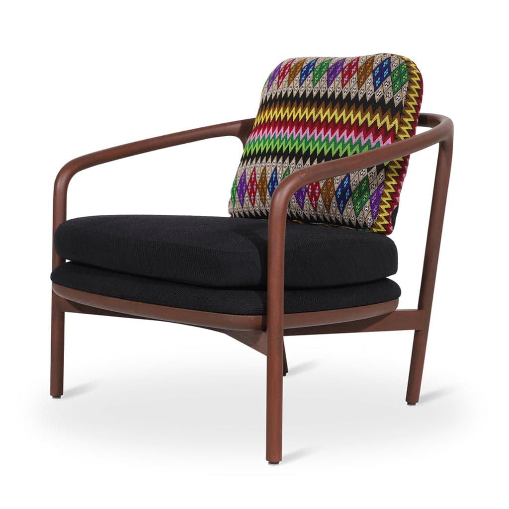 Nofo - Teak Lounge Chair, Black, Multicolor Fabric by Alankaram