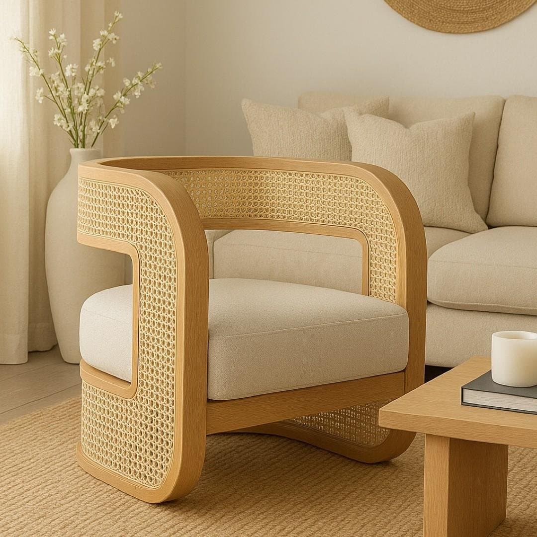 Juniper Grace – Handcrafted Solid Wood Cane Lounge Chair in Sheesham Wood by Wooden Slice
