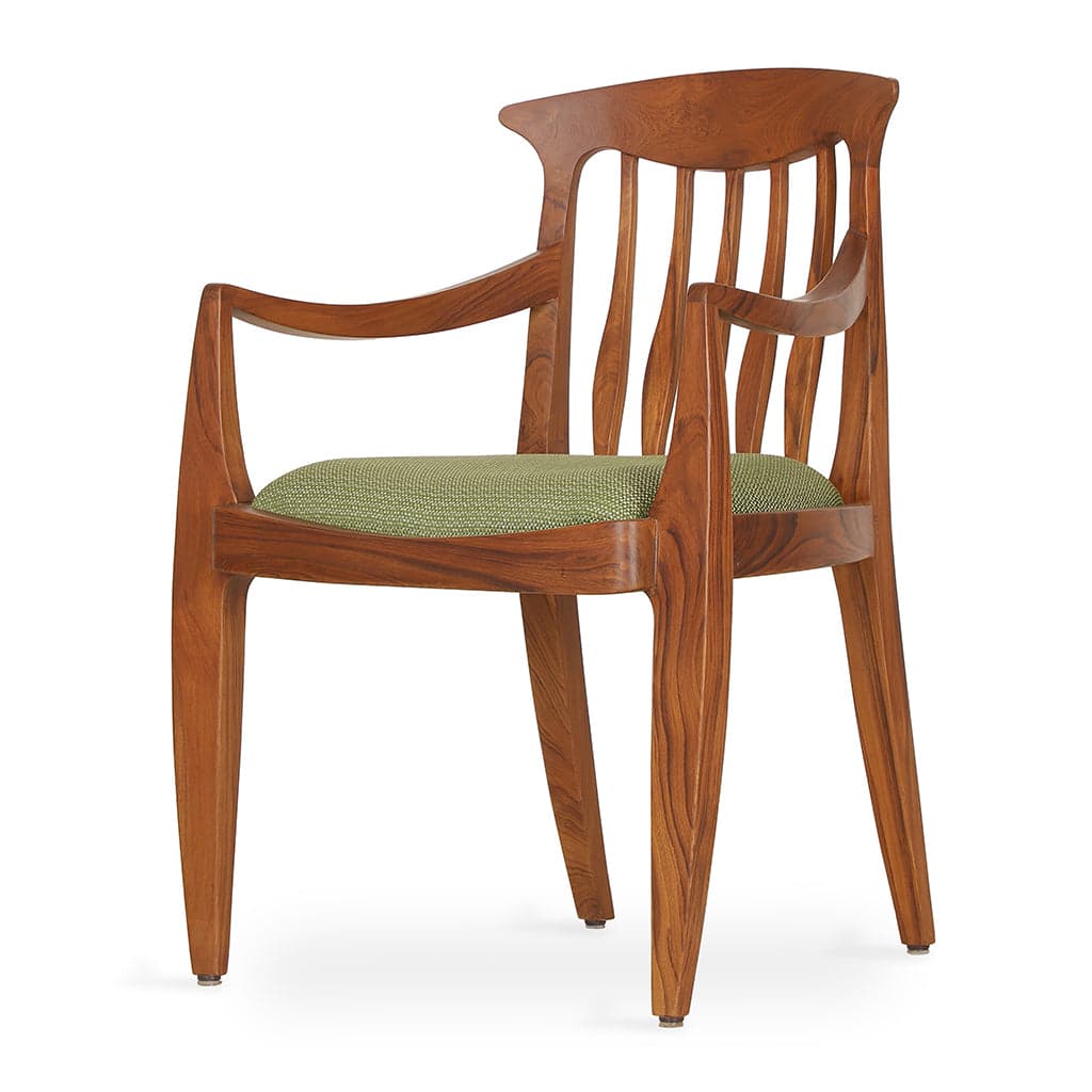 Avara - Teak Dining Chair, Green Fabric by Alankaram