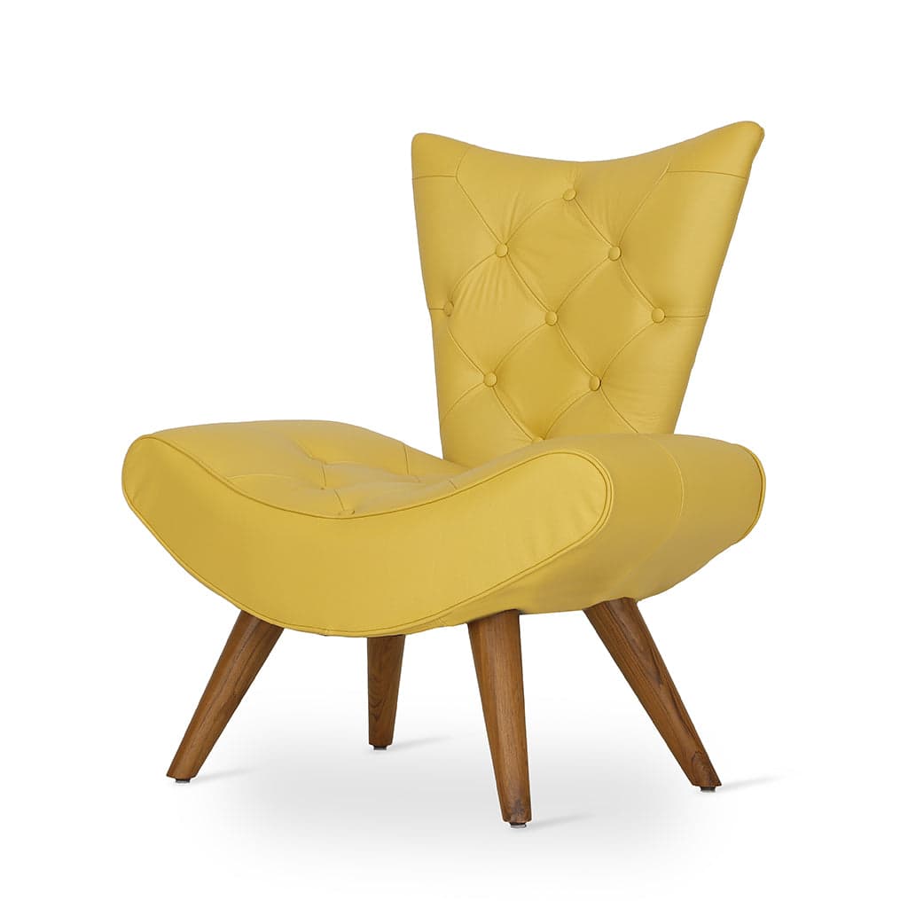 Papaki -Teak Lounge Chair, Yellow Leather by Alankaram