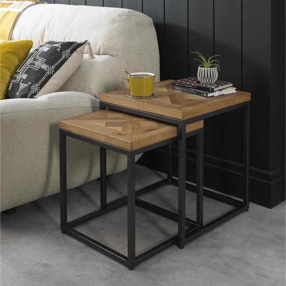 Premium Mango Wood Nest of Tables Set of 2 | Solid Wood Side Tables | Living Room Furniture by Furnhands