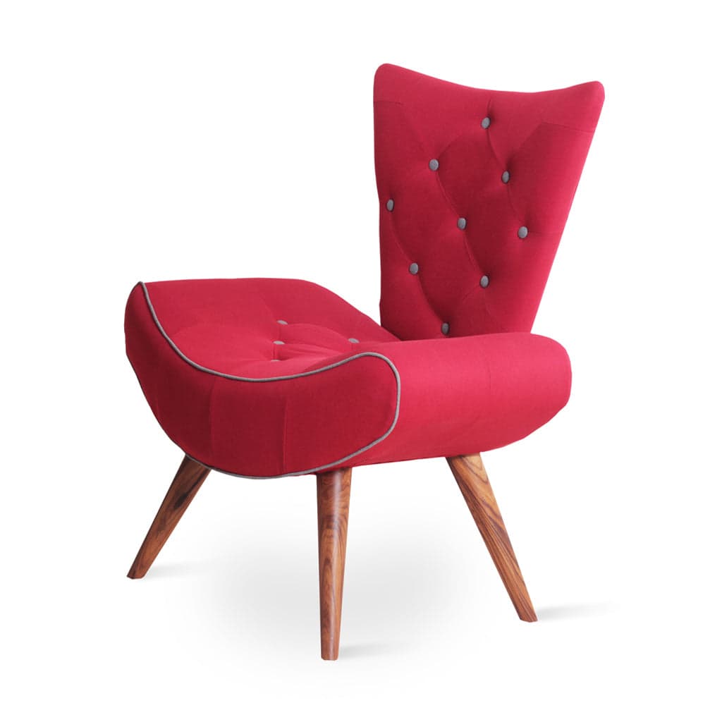 Papaki - Teak Lounge Chair, Red Fabric by Alankaram