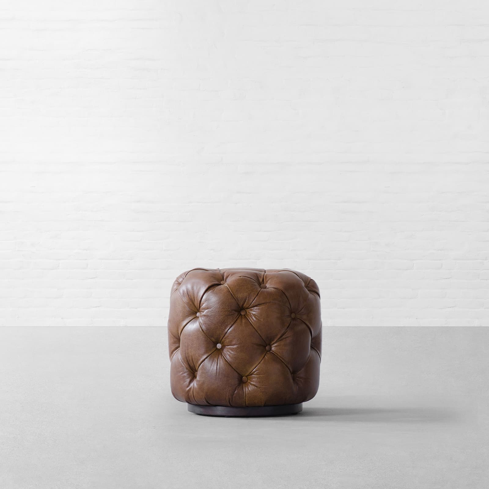 Birmingham Tufted Leather Pouffe by Gulmohar Lane