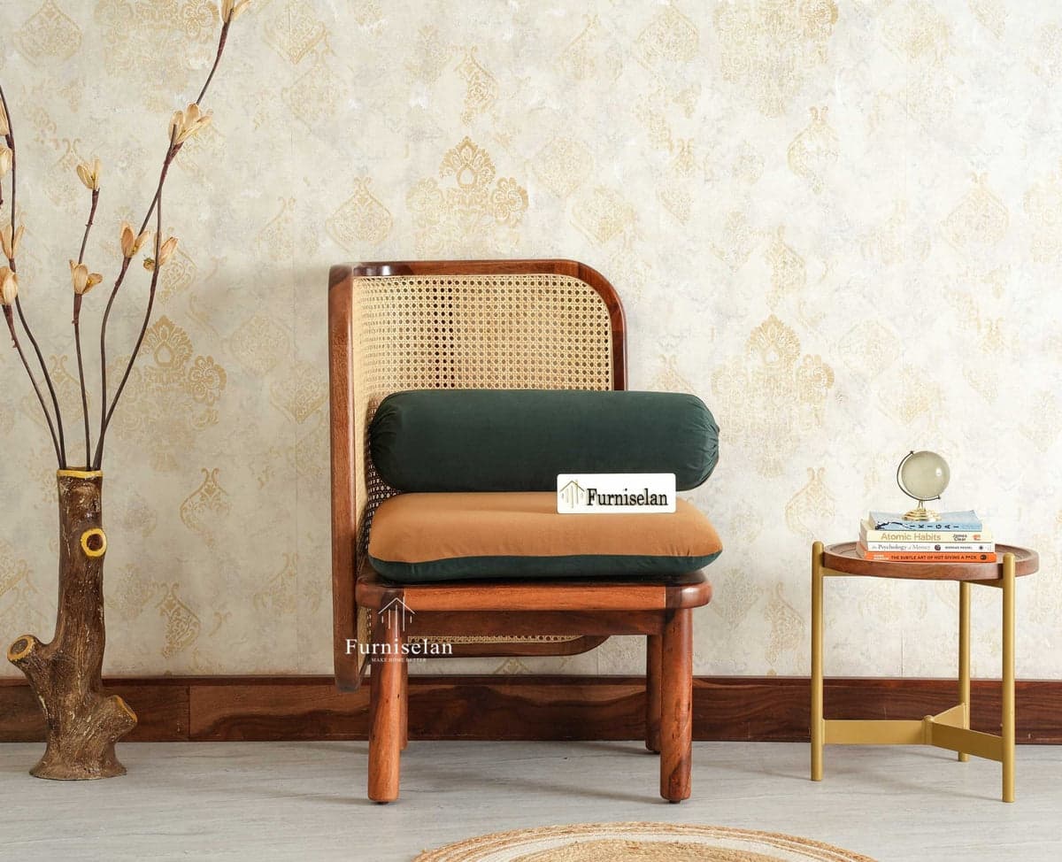 Aurum Sheesham Wood Cane One Seater Sofa for Living Room with Cushion Seating - (Brown Finish) by Furniselan