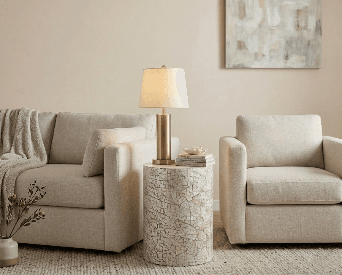 Luisa Table Round Accent Table - (Mother of Pearl) by Furniselan