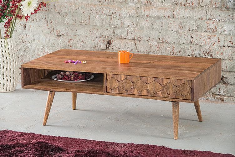 Solid Wood Brew Coffee Table with Drawer by Saraf Furniture