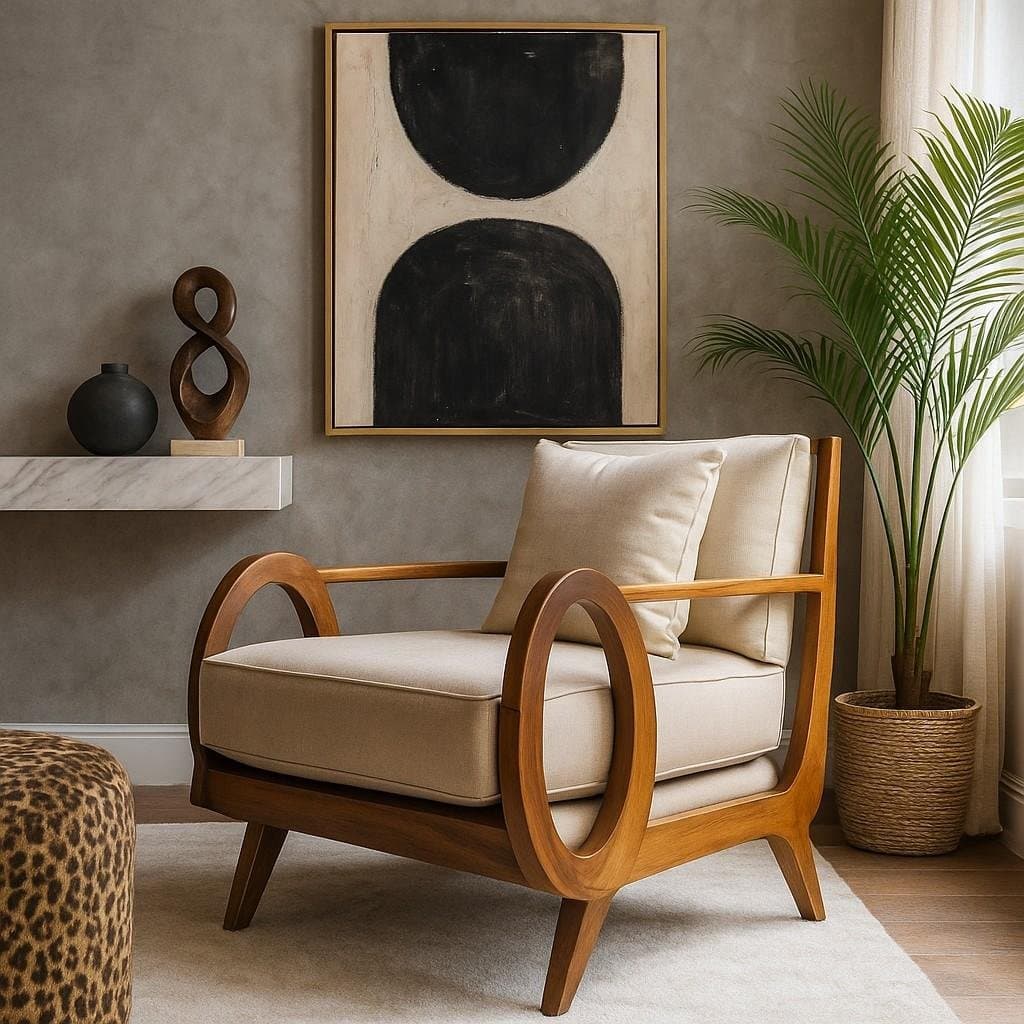 Elara Curved Armchair – Handcrafted Solid Sheesham Wood Armchair by Wooden Slice