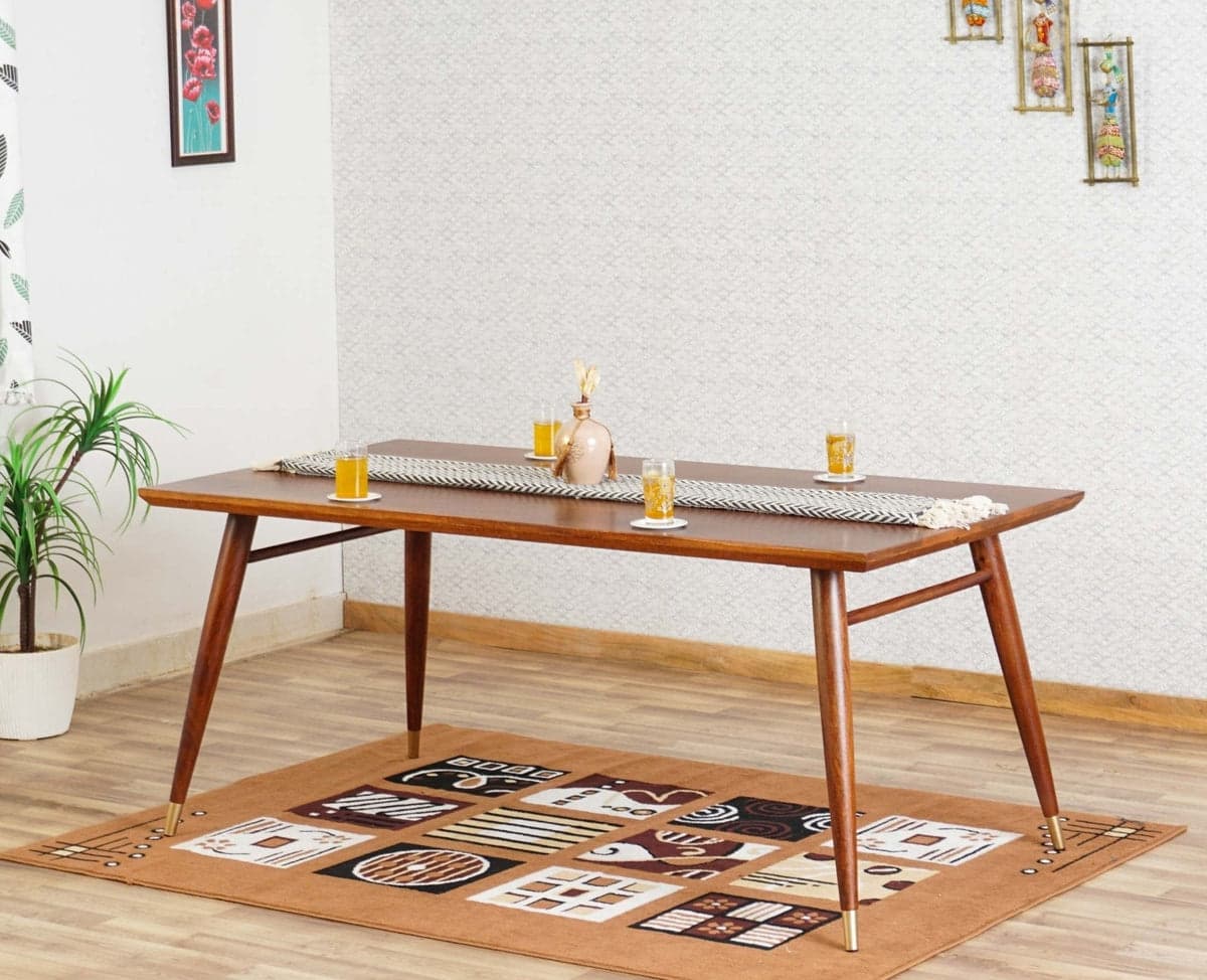 Boston Solid Wood Dining Table Six Seater - (Brown Finish) by Furniselan