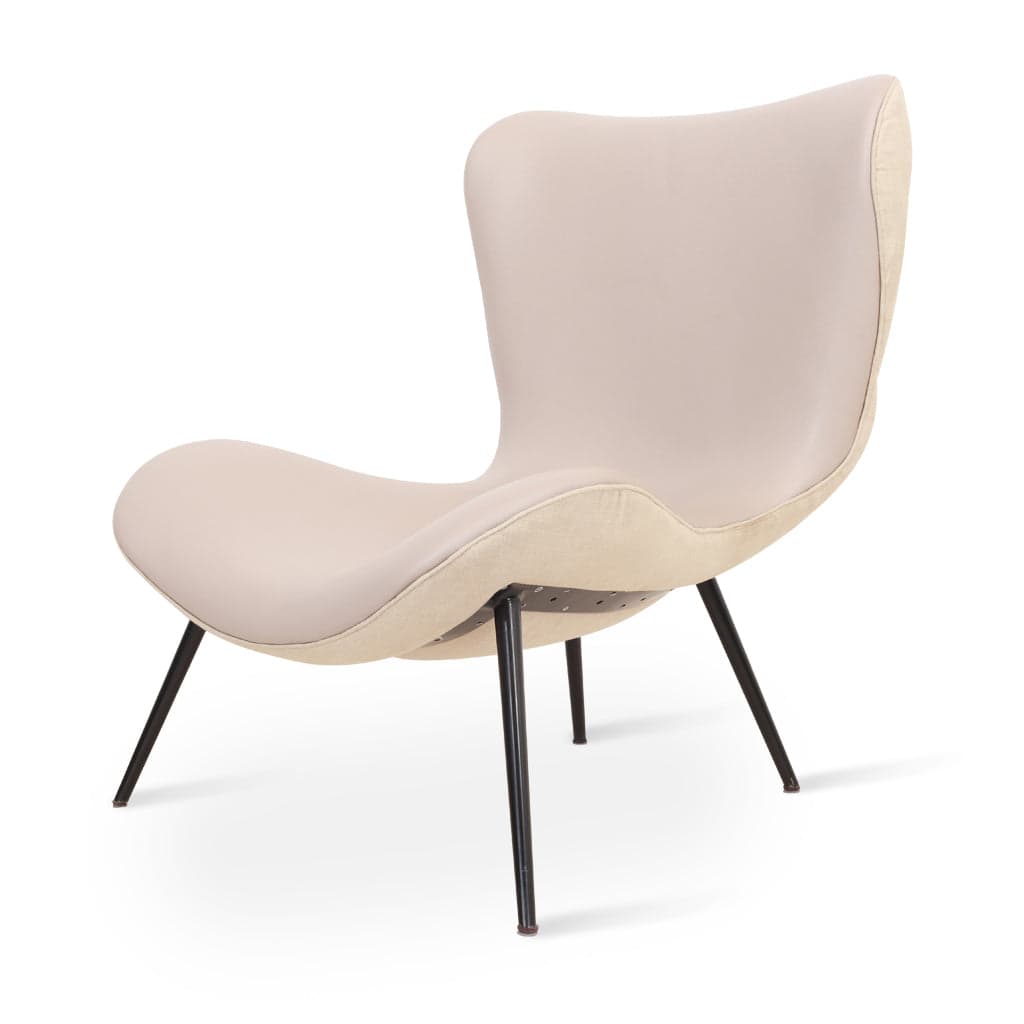 Maru Metal Lounge Chair with Off White Fabric by Alankaram