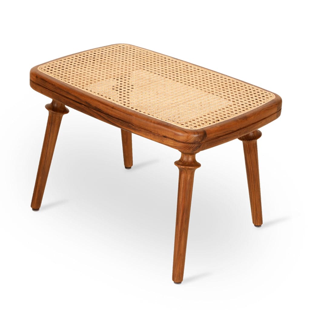 Ruhe - Teakwood Footstool with Rattan Top by Alankaram