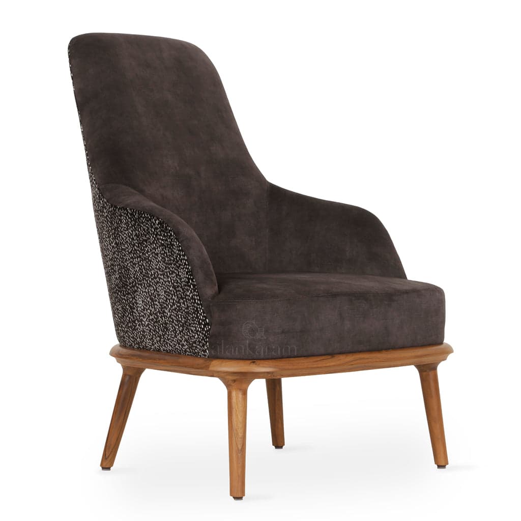 Iyi - Teak Lounge Chair, Black Fabric by Alankaram