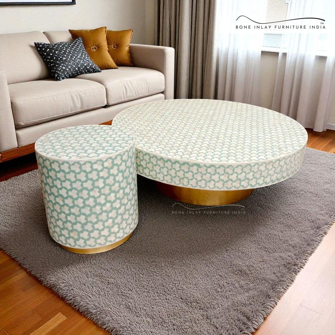 Bone Inlay Nesting Coffee Table by Bone Inlay Furniture India