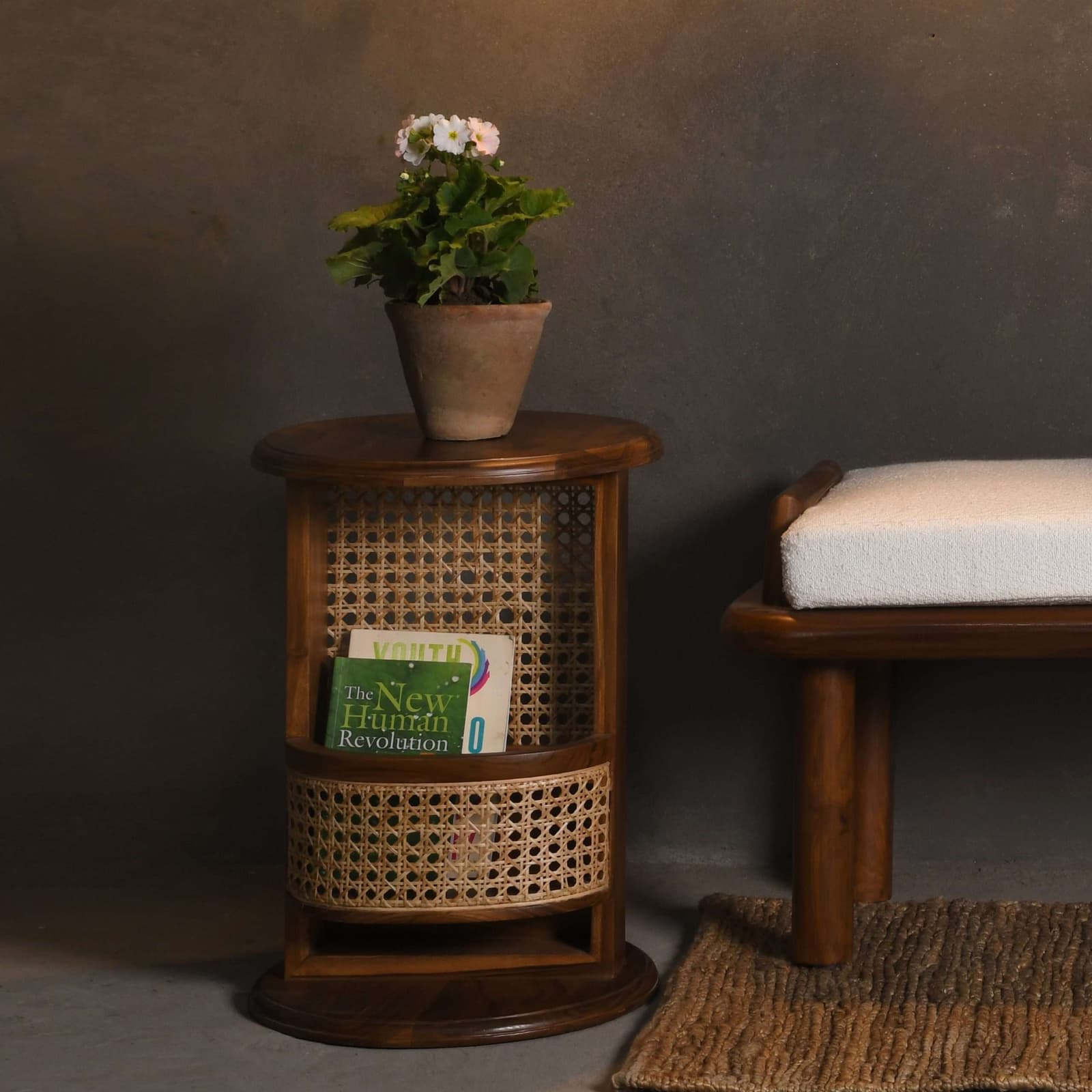 Swivel Teak Wood Side Table by Opaque studio