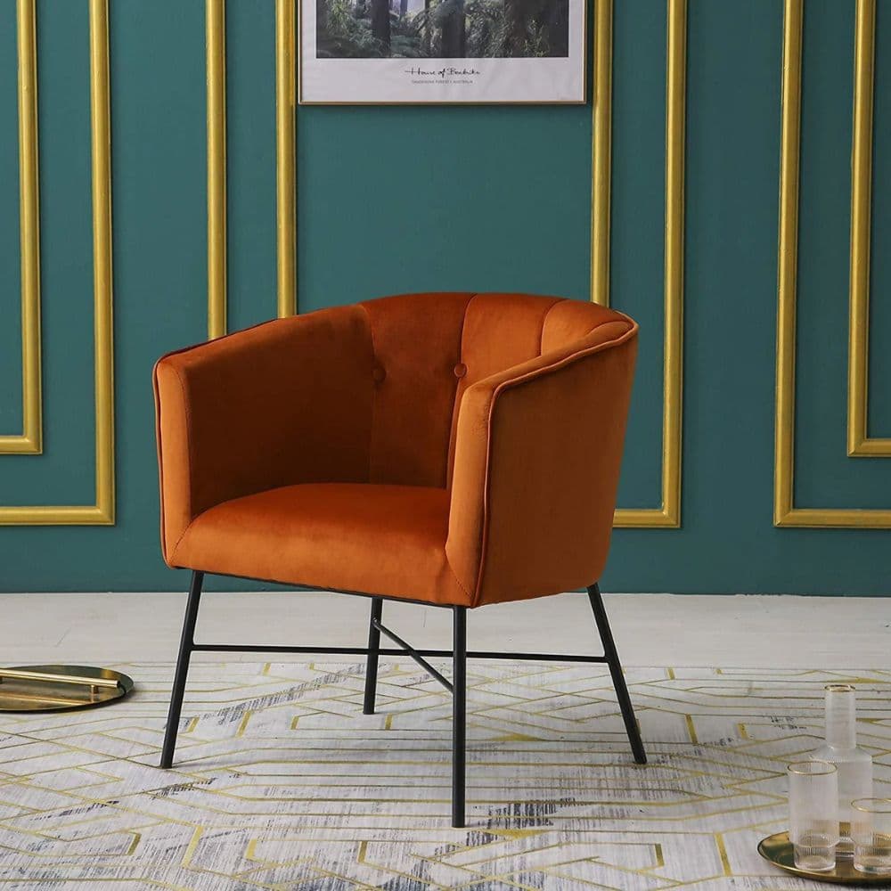 Mumbai Chair In Burnt Orange Velvet chair by Furnhands