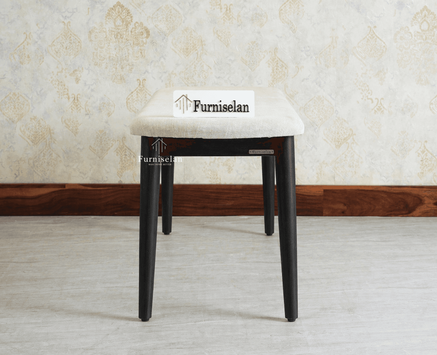 Antilia Wooden Three Seater Dining Bench Cushion Seat - (Black Finish) by Furniselan