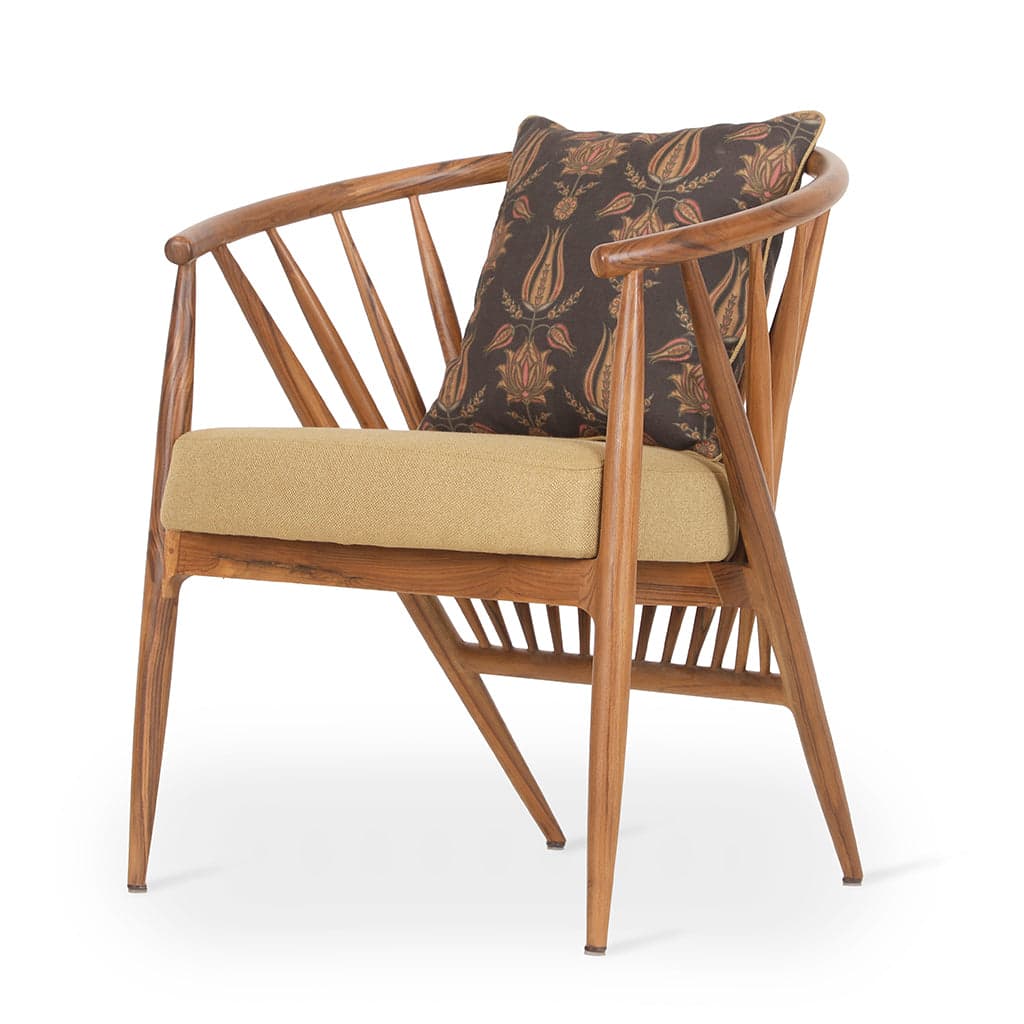Hloma - Teak Dining Chair With Green, Printed Fabric by Alankaram