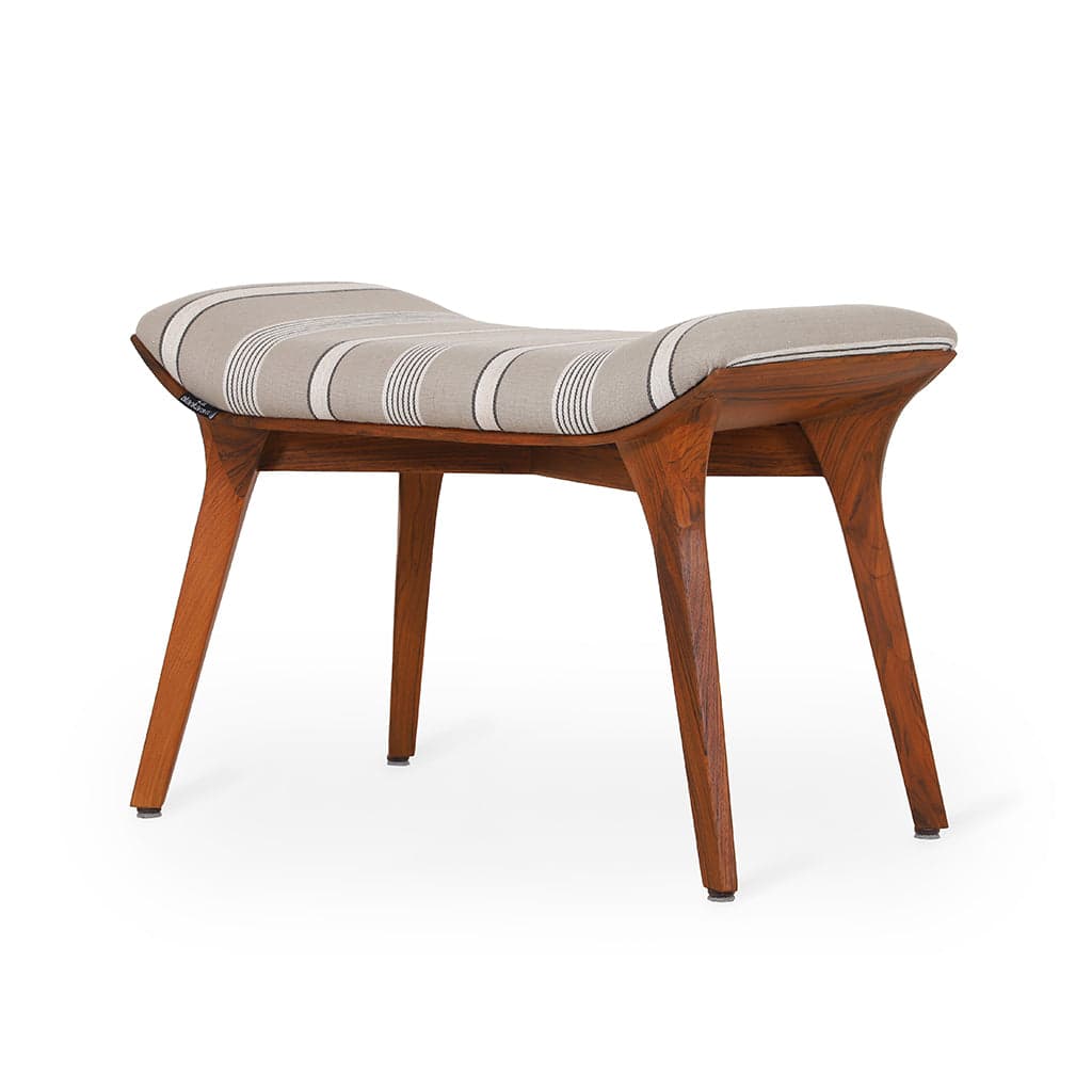 Phalaka Teakwood Bench with Grey Printed Fabric by Alankaram
