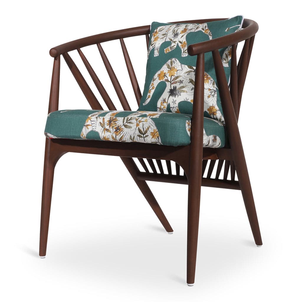 Hloma - Ash/Oak/Beech Dining Chair, Stained Blue Printed Fabric by Alankaram