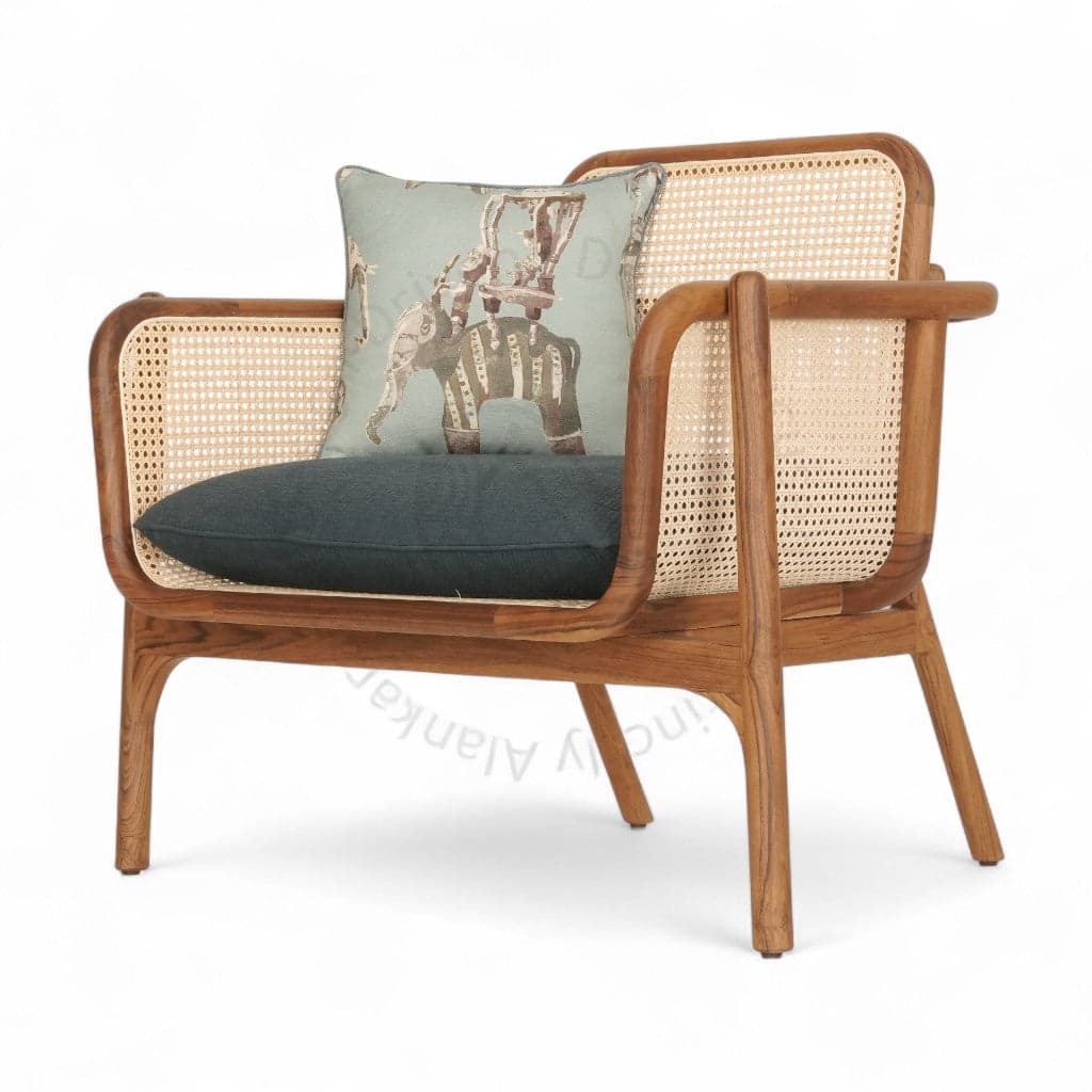 Bango - Teak Lounge Chair, Blue Upholstery by Alankaram