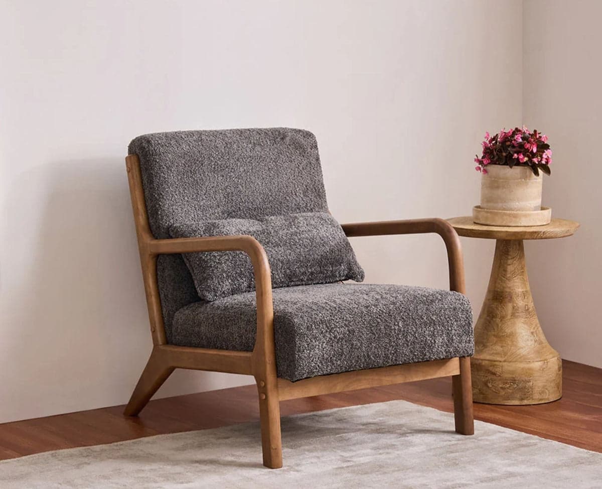 Blue Betty Arm Chair – Modern Upholstered Dining Chair for Home & Café - (Grey) by Furniselan