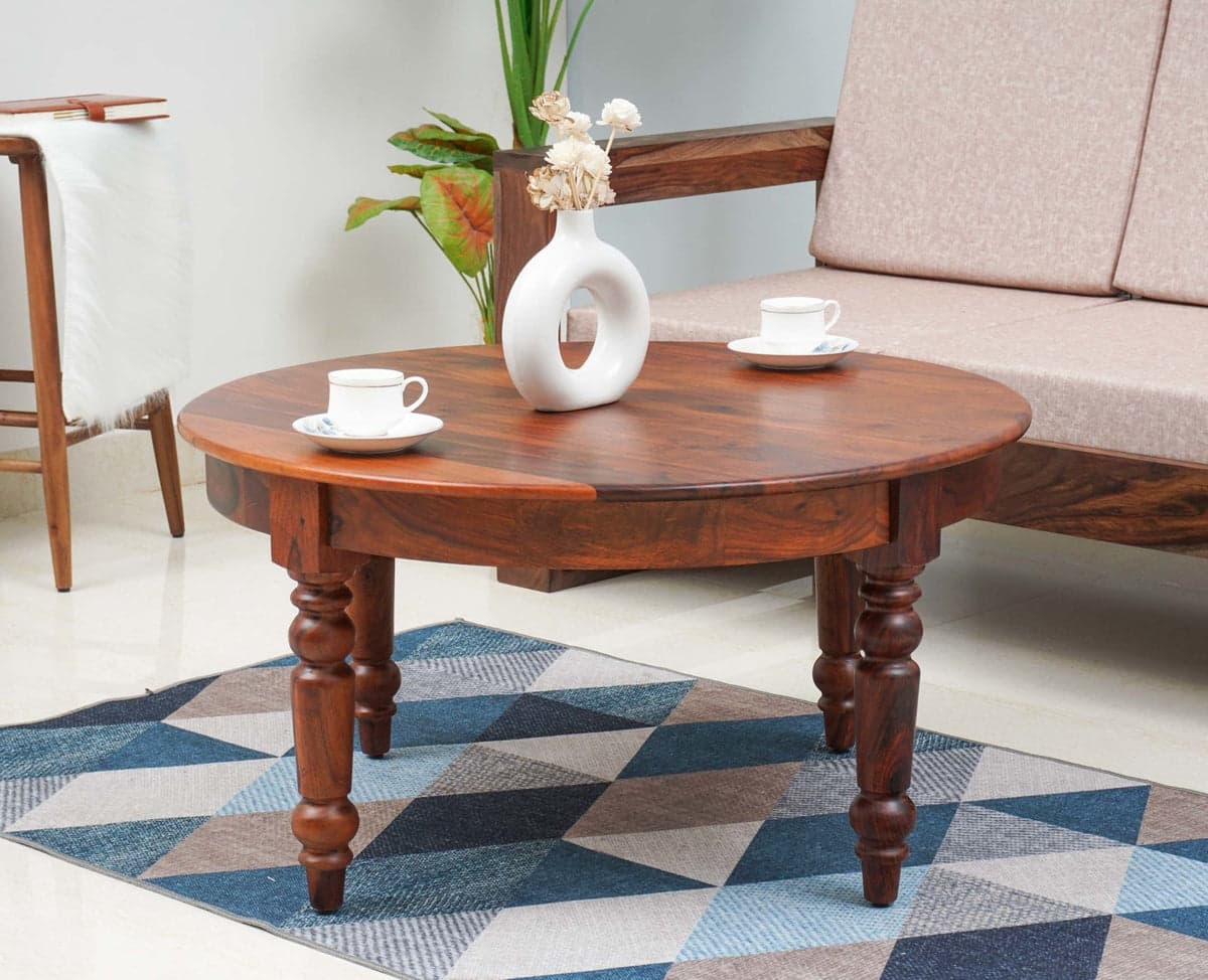 Belgium Sheesham Wood Round Coffee Table - (Maple Finish) by Furniselan