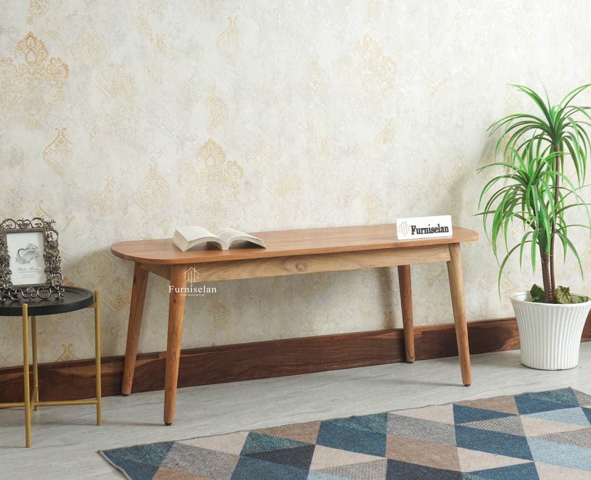 Antilia Wooden Three Seater Dining Bench - (Natural Finish) by Furniselan