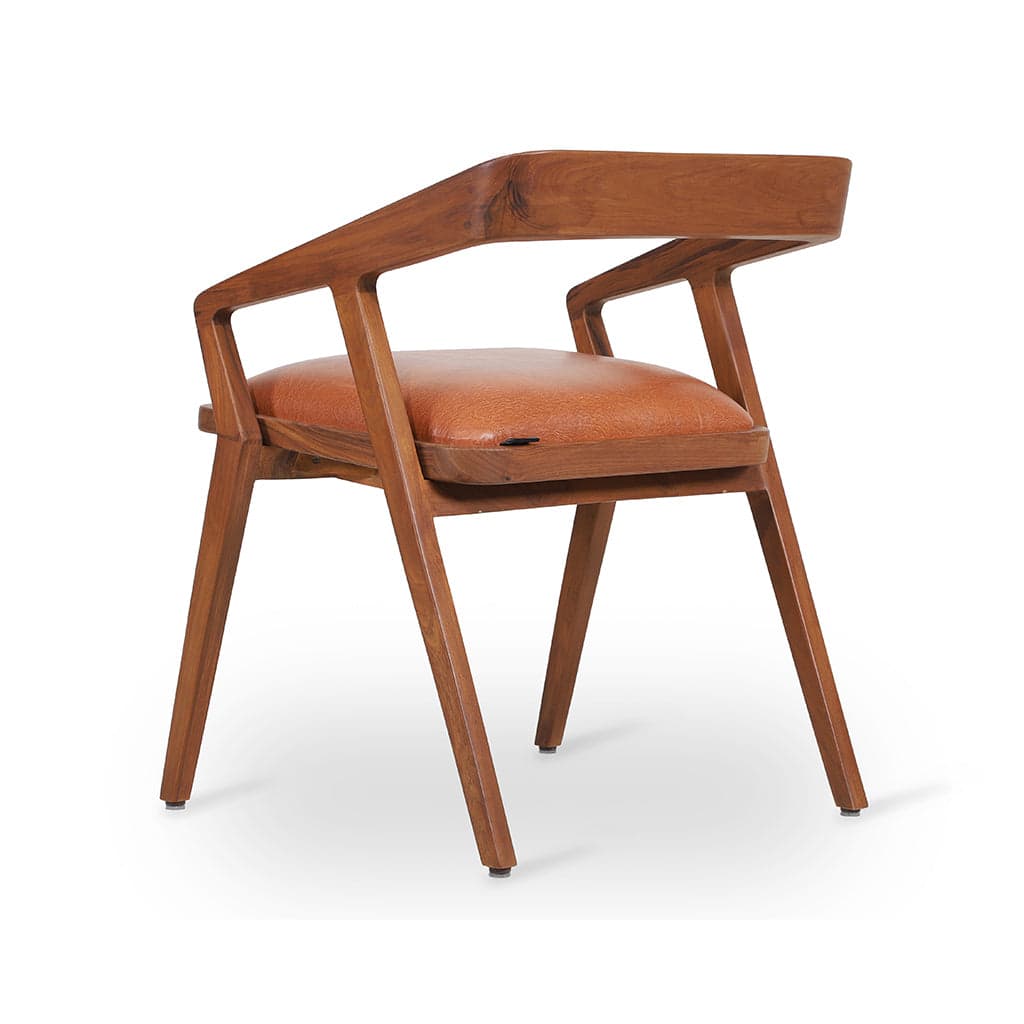 Casilla - Teak Dining Chair Wooden Back, Tan color Leather by Alankaram