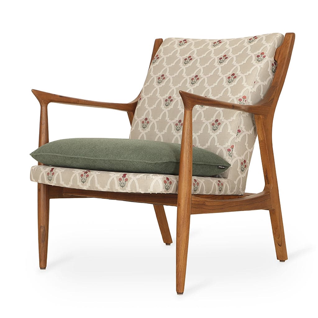 Craff - Teak Lounge Chair, Printed Fabric by Alankaram