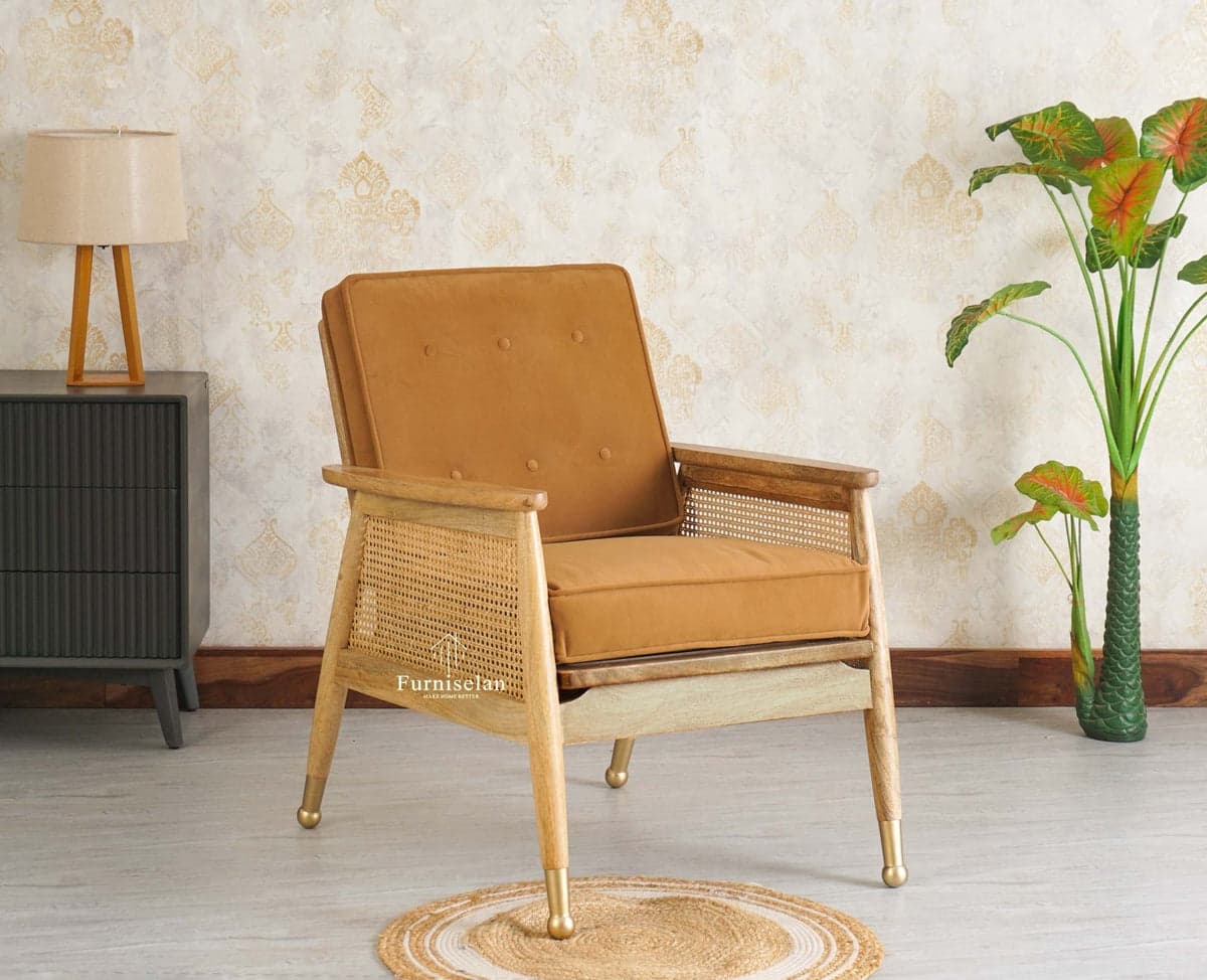 Boston Chester Wooden Rattan Arm Chair - (Natural Finish) by Furniselan