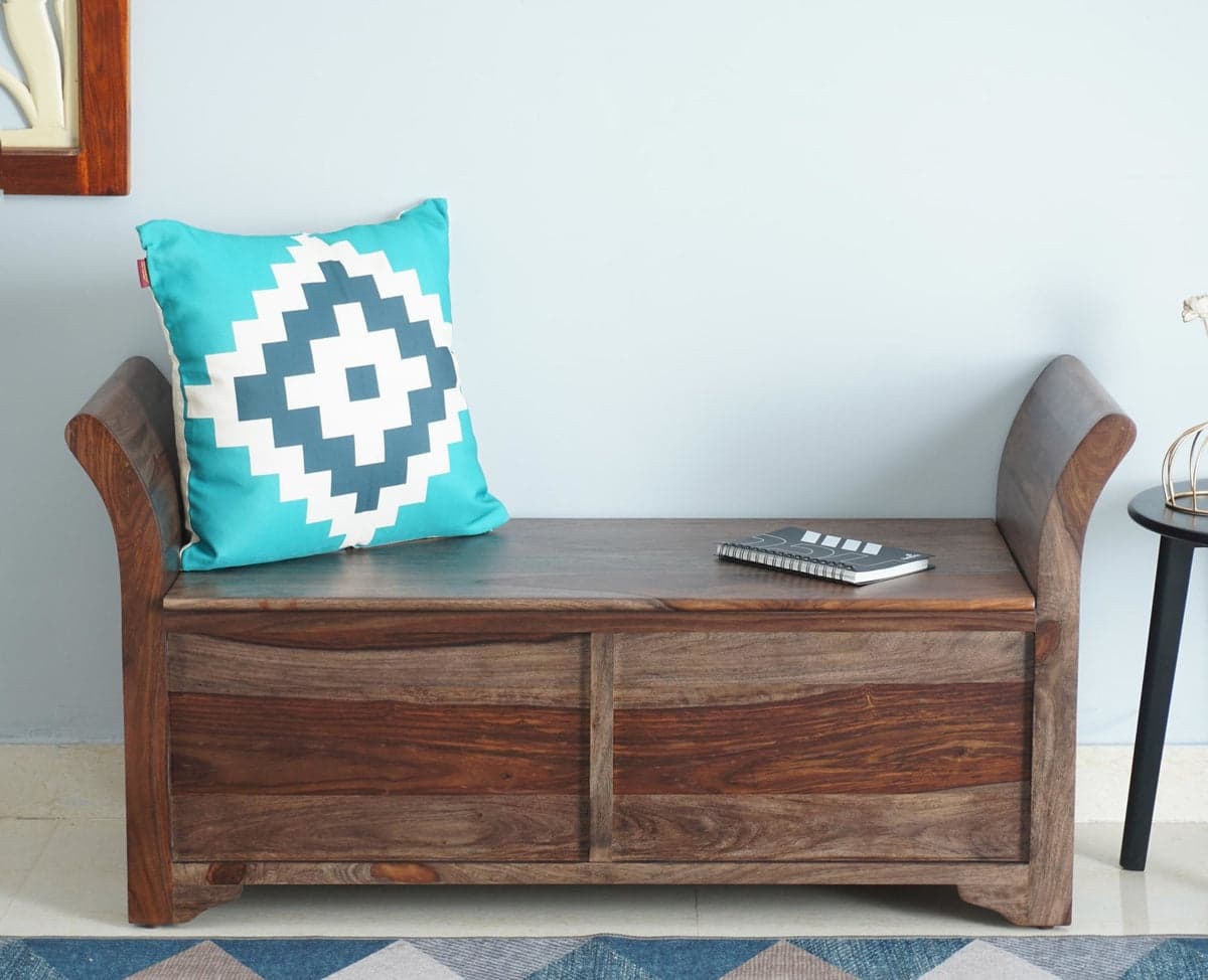 Abu Dhabi Solid Wood Box Storage Bench - (Grey Finish) by Furniselan