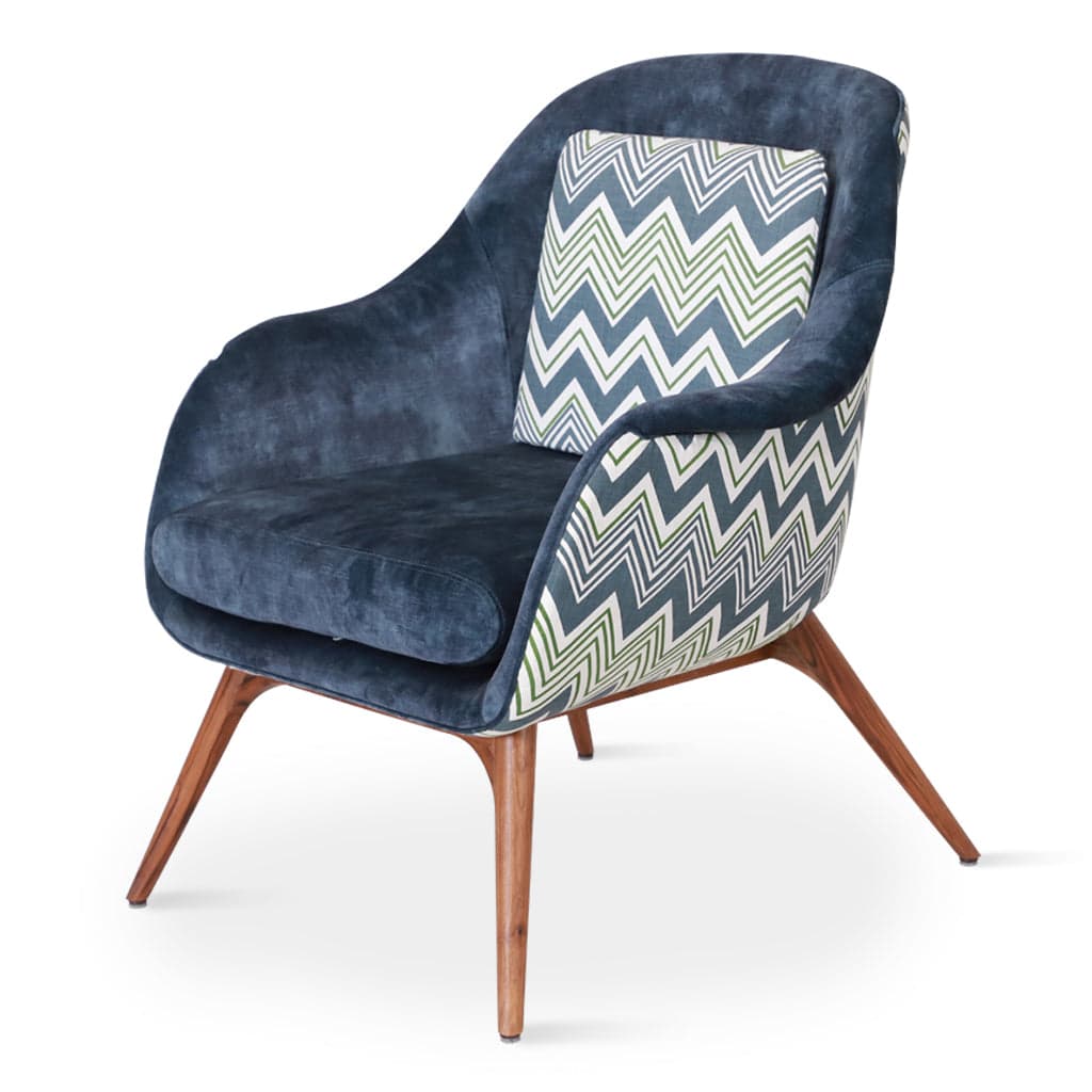 Nefis - Teak Lounge Chair, Blue Velvet by Alankaram