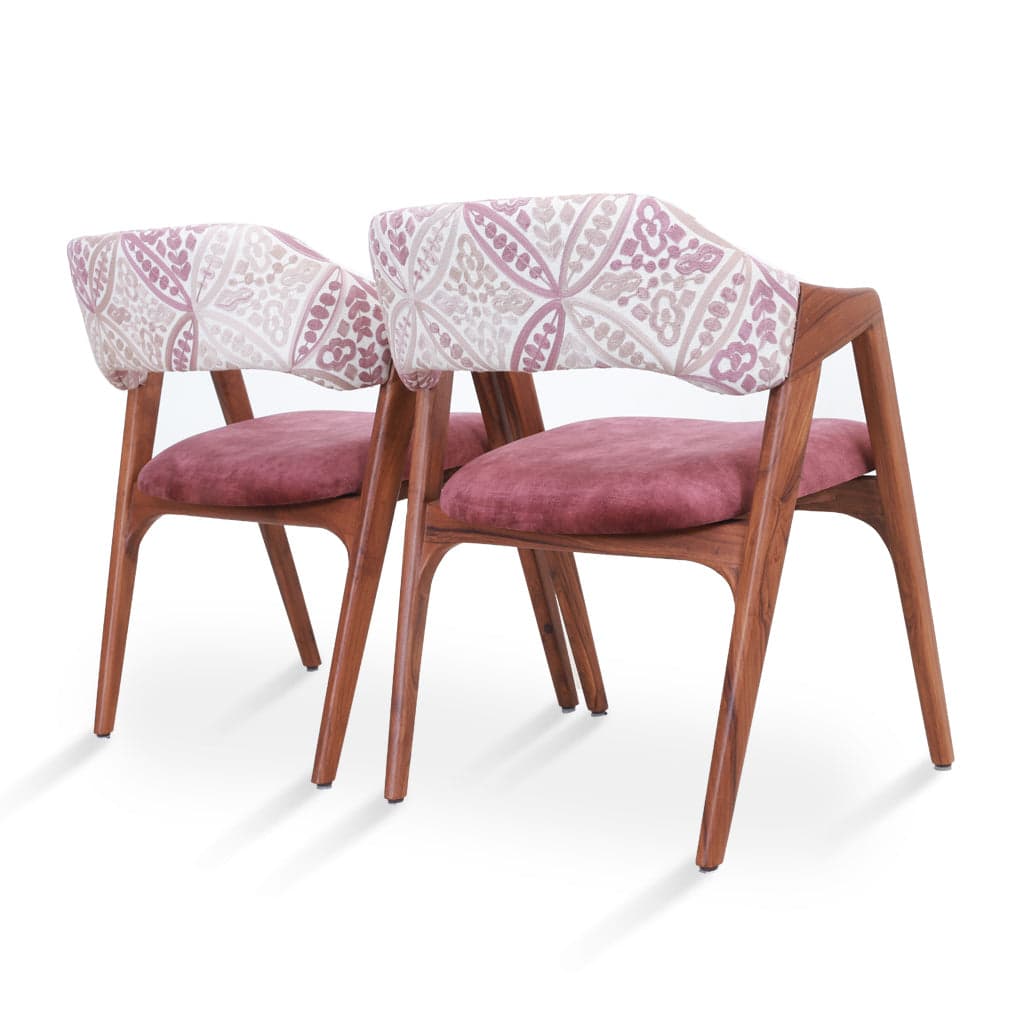 Ikkita - Teak Dining Chair, Brown Printed Fabric by Alankaram